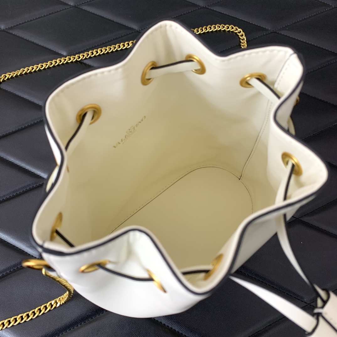 Valentino Garavani VLogo Signature Mini Bucket Bag in Ivory Nappa Leather 